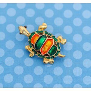 Vintage Mid Century Green Turtle Multicolor Brooch - M15